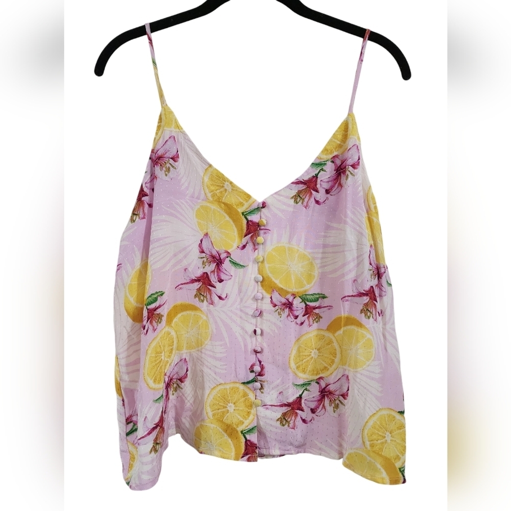 Forever 21 Pink Lemon Print Spaghetti Strap Tank